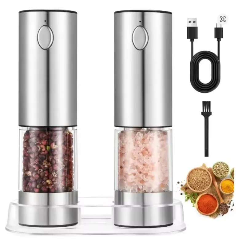 

Electric Salt and Pepper Grinder Set UsB Rechargeable Adjustable Coarseness LargeCapacity Auto Grinders with LED Light