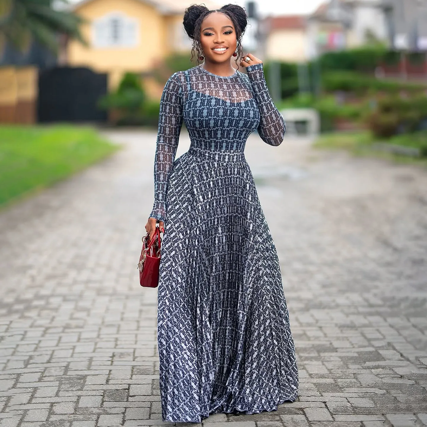 

Women Two Piece Sets Skirt Set Round Neck Full Sleeve Print Tops Long Skirts A Line High Waist Y2k Streetwear Elegant 2026