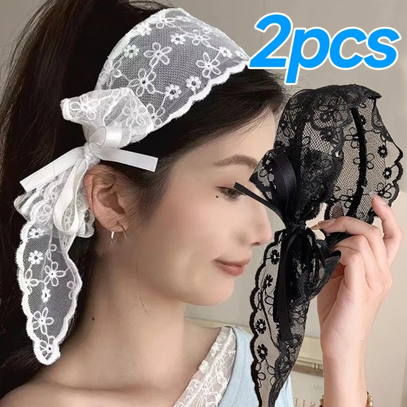 

Vintage Pastoral Style Lace Hair Band White Lace Bow Wrap Sweet Bow Headband Elegant Embroidery Ribbon Headband Hair Accessories