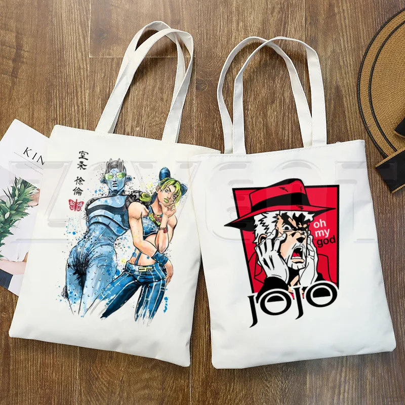 JoJo Bizarre Adventure Stone Ocean Steel Ball Run JoJo Lion bolsas de compras con estampado de dibujos animados para niñas, bolso de mano informal a la moda