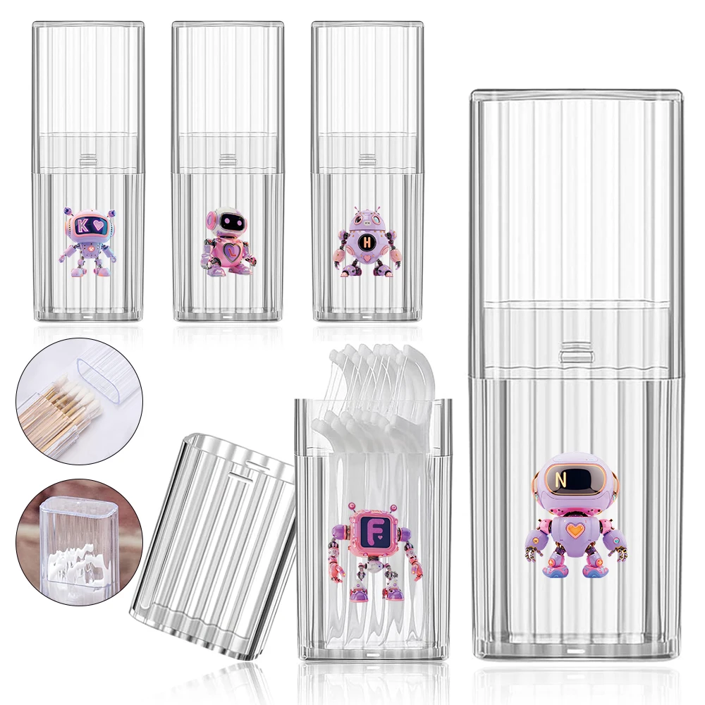 

Transparent Floss Organizer Cotton Swab Box Holder Lightweight Portable Toothpick Case Robot Initial Name 26 Letters Pattern