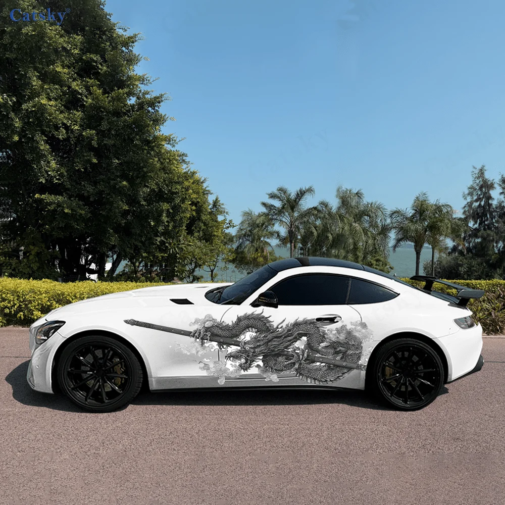 

Обертка дракона вокруг меча, автомобильные виниловые обертки, самоклеящаяся наклейка из ПВХ, подходит для грузовиков, внедорожников, декора, автоаксессуары, подарок