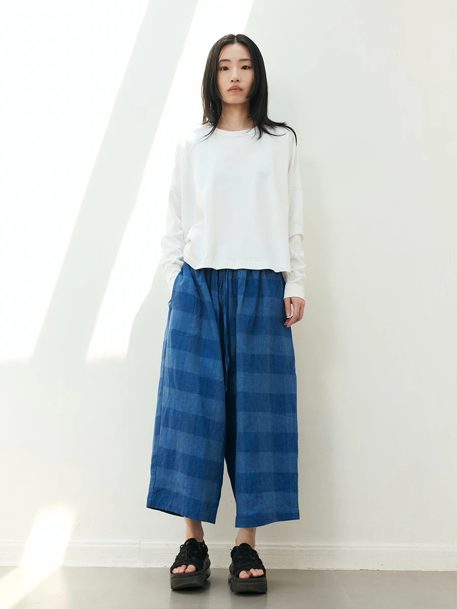 

Женские широкие брюки в стиле ретро, свободного кроя, с поясом, с клетчатым узором, цветные, тканые, модель Eighteen Pants