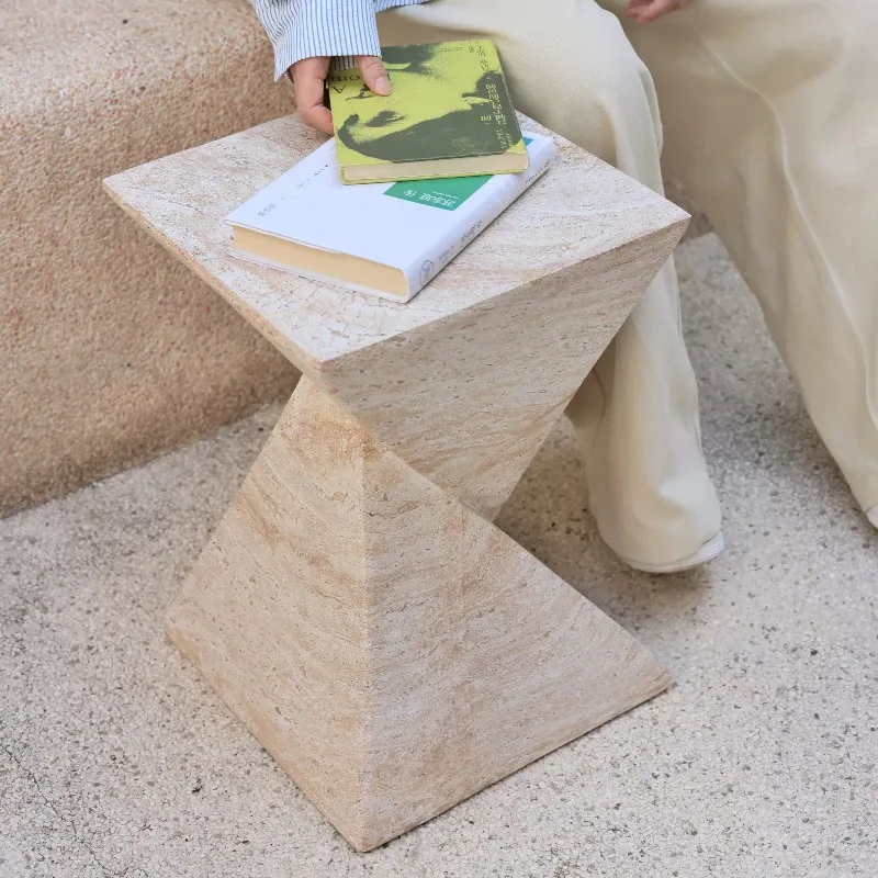 Wabi-sabi Imitation Marble Coffee Table Geometric Twisted Corner Table Small Coffee Table Next To The Sofa