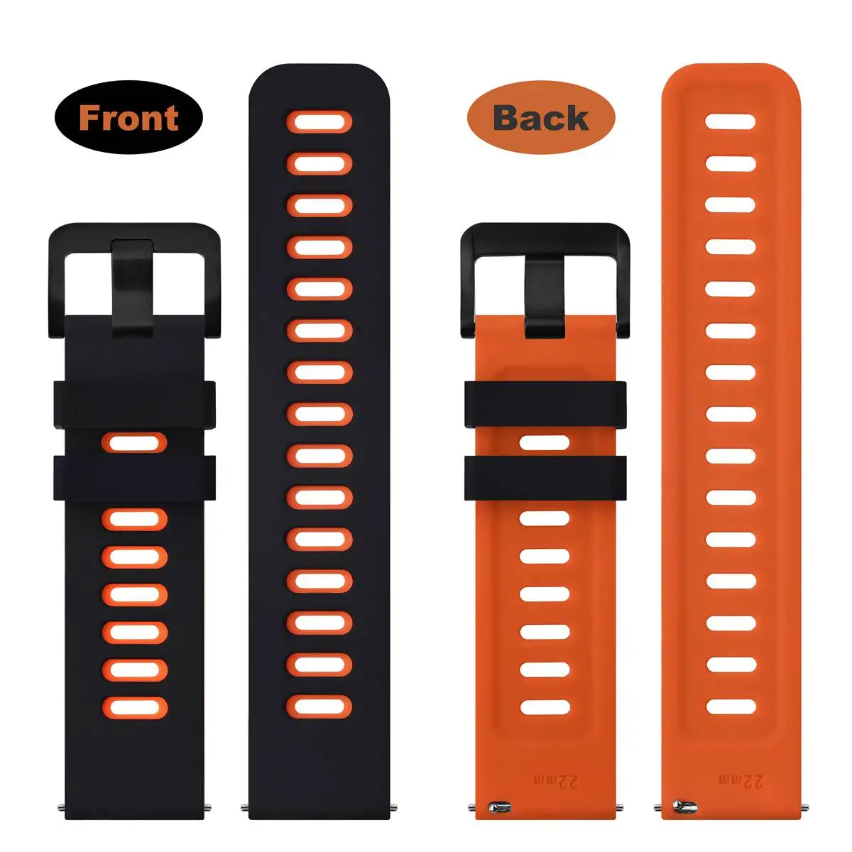 WOCCI Silicone Watch Bands 18mm 20mm 22mm for Smartwatch with Stainless Buckle Black Grey Blue Green Orange Quick Release Pins