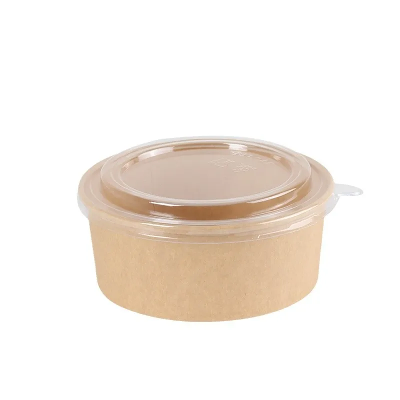 Customized. Disposable Kraft Paper Bowl Customized round Light Food Fruit Salad Fast Food Packing Box Lunch Box with L