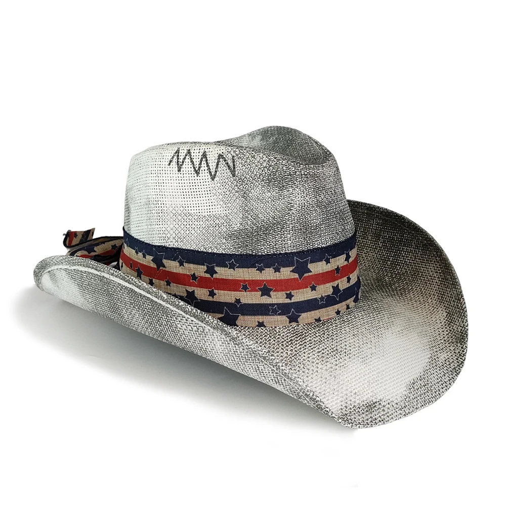 2025, Pentagramm, Retro-Strohhut für Damen und Herren, gekräuselter Rand, Vintage-Western-Cowboyhut, Sommer-Strand-Sonnenhut, Sombrero Hombre