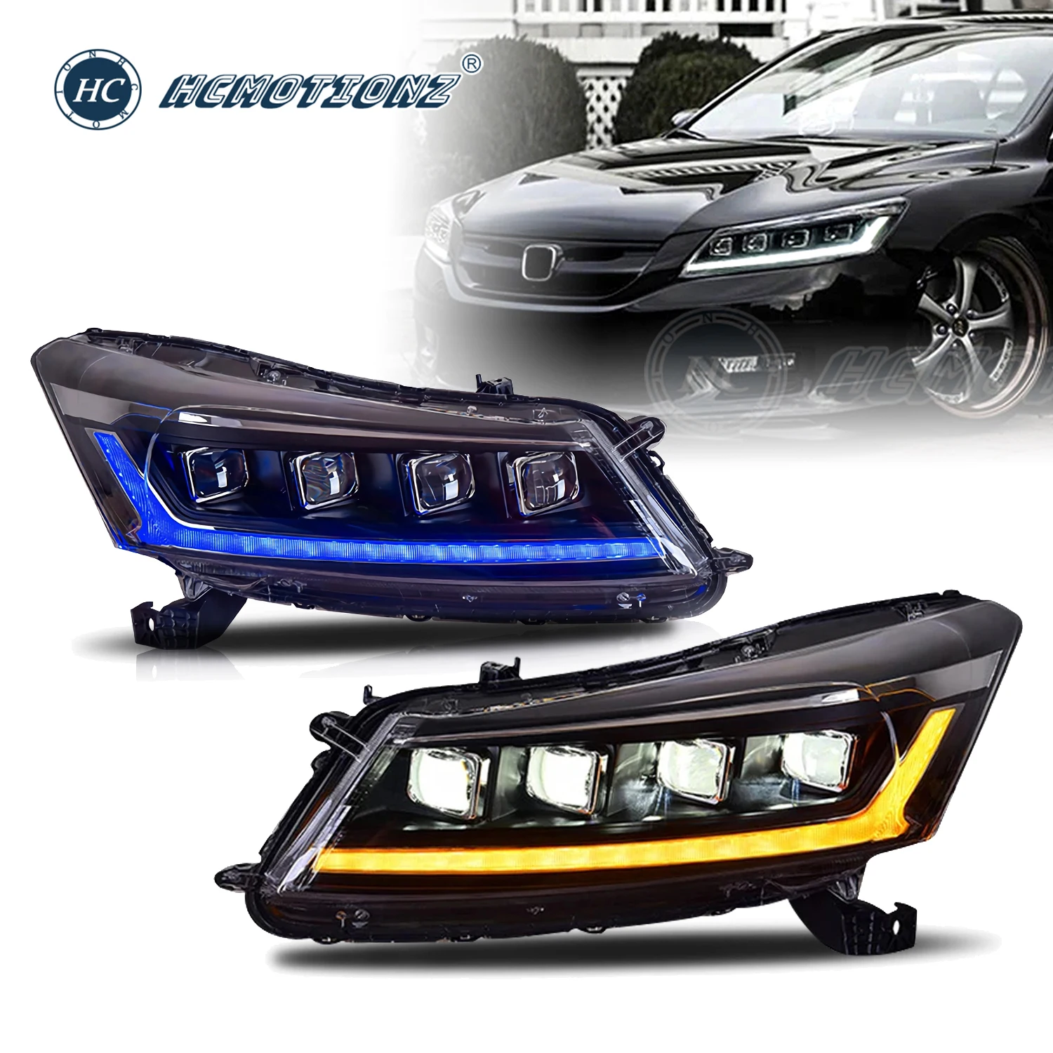 

HCMOTIONZ Headlights for Honda Accord 2008-2012 with Demon Eyes DRL Start up Animation FULL LED Front Lamps Assembly