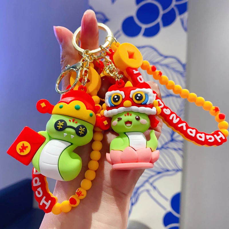 Creative Snake Pendant Keychain Cute Cartoon Boa Constrictor Zodiac Snake Year Lucky Charms Backpack Car Ornament Key Ring