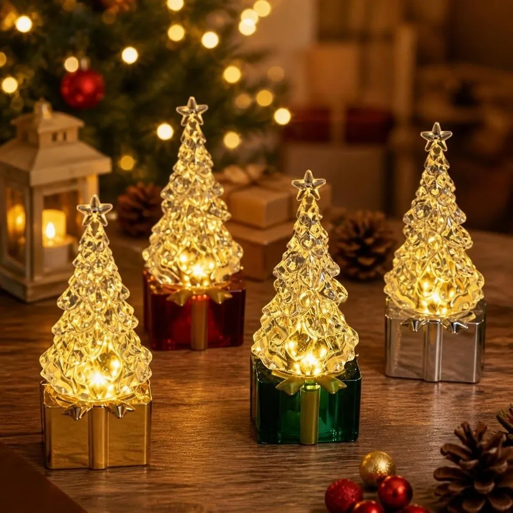 Creative Christmas Tree Night Light Flameless Warm Light Light Up Xmas Tree Ornaments Romantic Smokeless LED Atmosphere Lamp