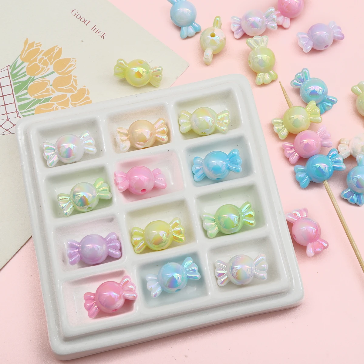 10pcs Gradient Color Candy Acrylic Beads Loose Spacer Beads for DIY Jewelry Making Bracelet Necklace Earring Charms Accessories