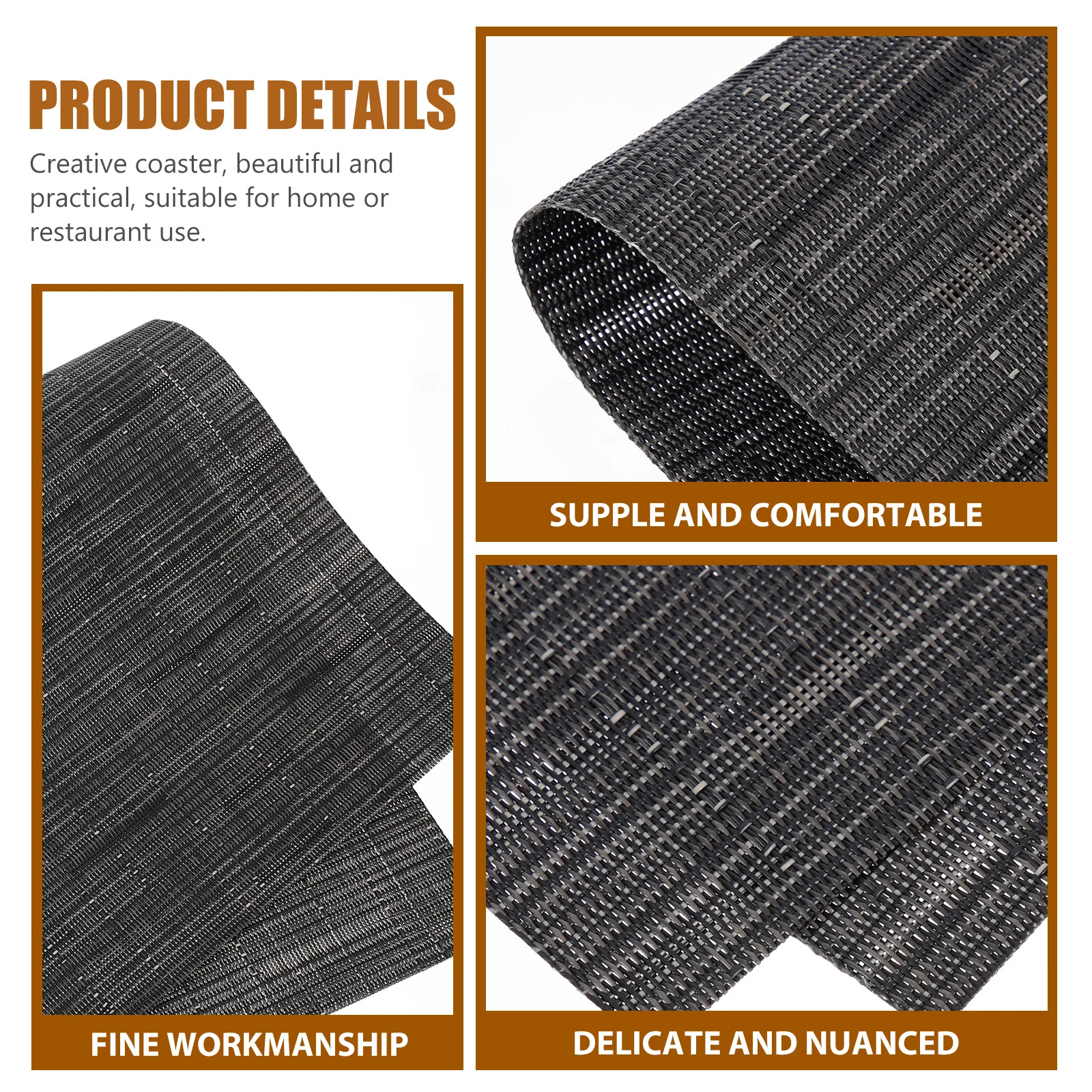 

2pcs PVC Placemats Black Heat Insulated Table Mats Protective Coasters Rectangular PP Fine Texture Smooth Suitable Home