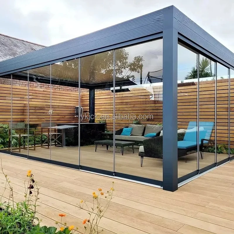 Outdoor Luxury Modern Pergola with Custom Aluminum Structure  Motor Louvered Roof and Hidden Drainage Aluminum Pergola