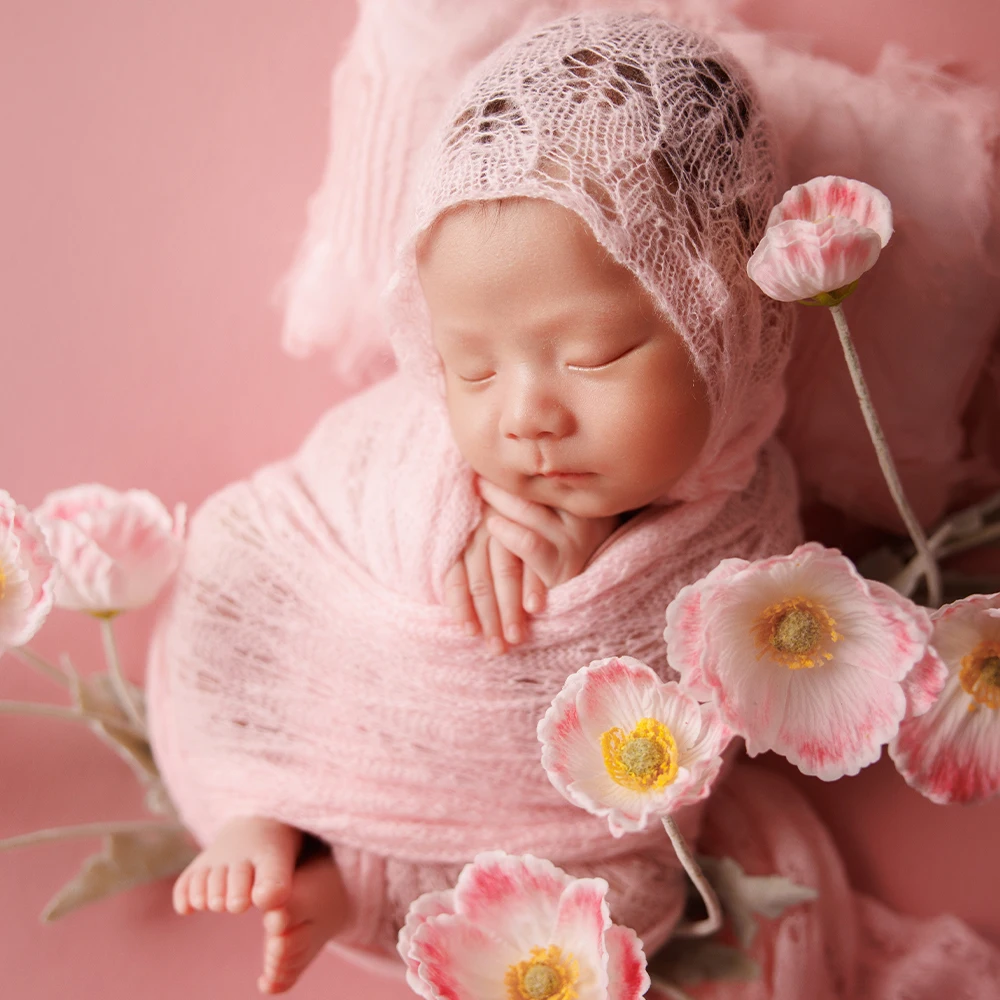 Adereços para fotografia de recém-nascidos, tema rosa, lua cheia, malha macia, chapéu, travesseiro de renda, acessórios para posar, estúdio fotográfico, adereços de tiro