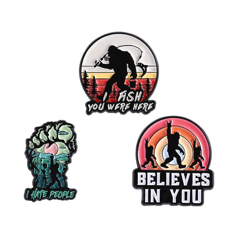 

Punk Goth Bigfoot Believes In You Brooch Enamel Pins Custom Bigfoot I Hate People Brooches Backpack Lapel Badge Jewelry Gifts
