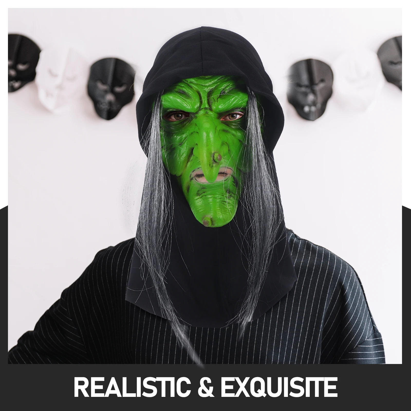 Realistisch Halloween Scary Spooky Kostuum Cosplay Party Heks Volwassen Horror Maskerade Gezicht Prop Licht Comfortabel Latexhaunted