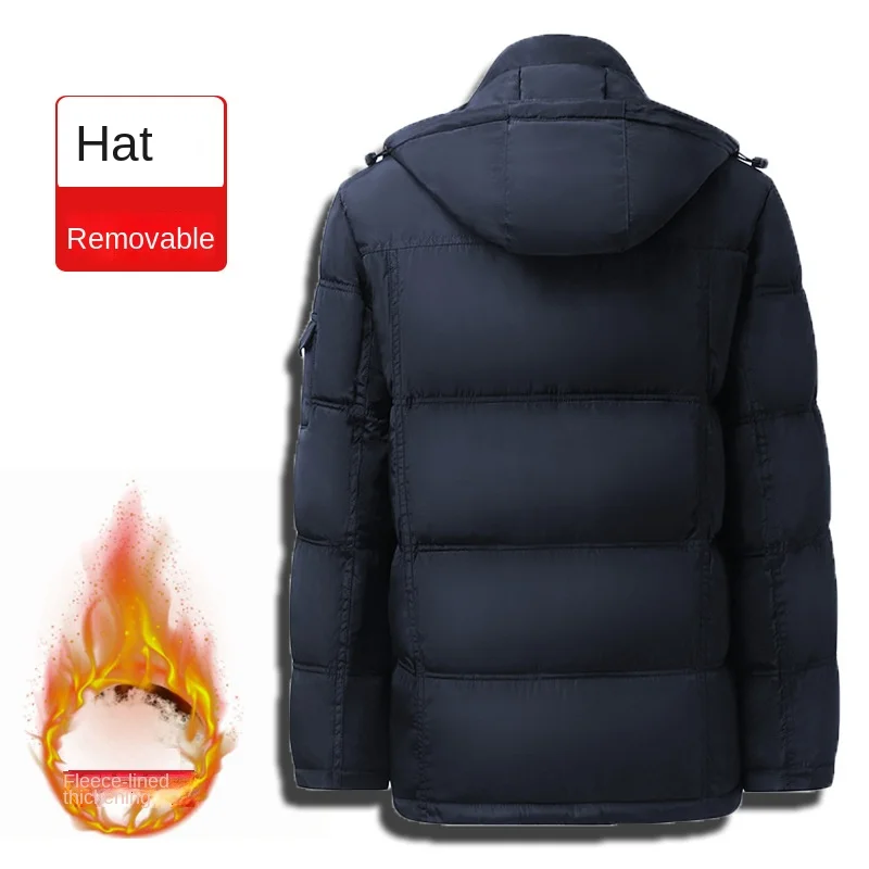 Mens Winter New Middle Aged Elderly Down Jackets Mens Casual Loose Hooded White Duck Down Coats Thicken Warm Tops Dad Clothing