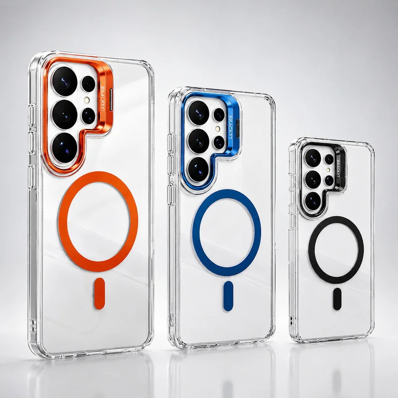 Silicone Magnetic Phone Case With Hollow Lens Bracket Compatible For Samsung Galaxy S26 S25 S24 S23 S22 Ultra Plus Series Suppor