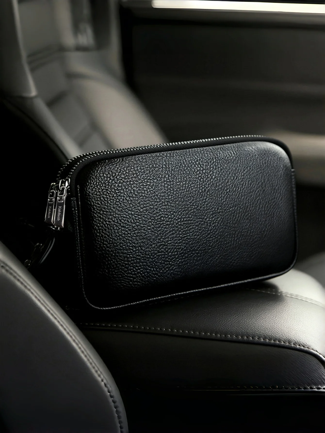 Herren-Clutch-Geldbörse aus echtem Leder, Handtasche mit doppeltem Reißverschluss, großem Fassungsvermögen und 6 Kartenfächern, tragbare Business-Handtasche – Detail 2