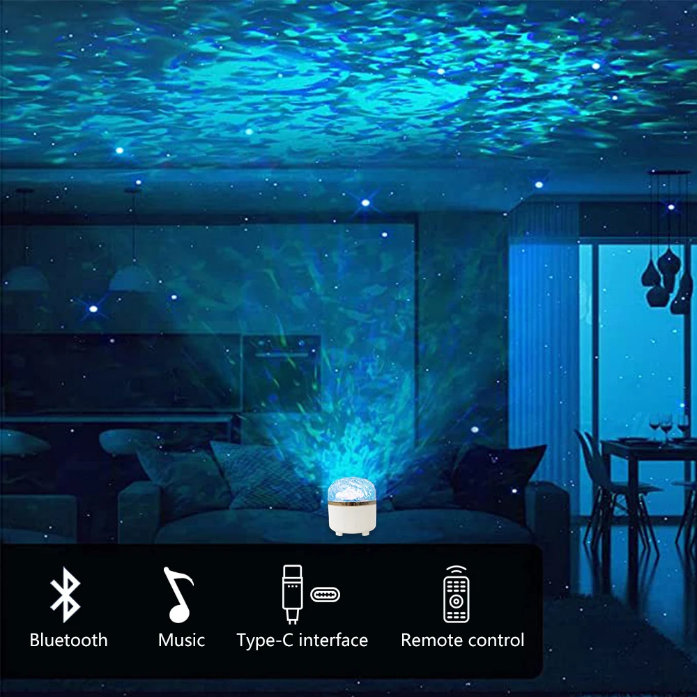 Indoor creative adjustable-lighting bedroom atmosphere dynamic water ripple Bluetooth night light can be remotely controlled