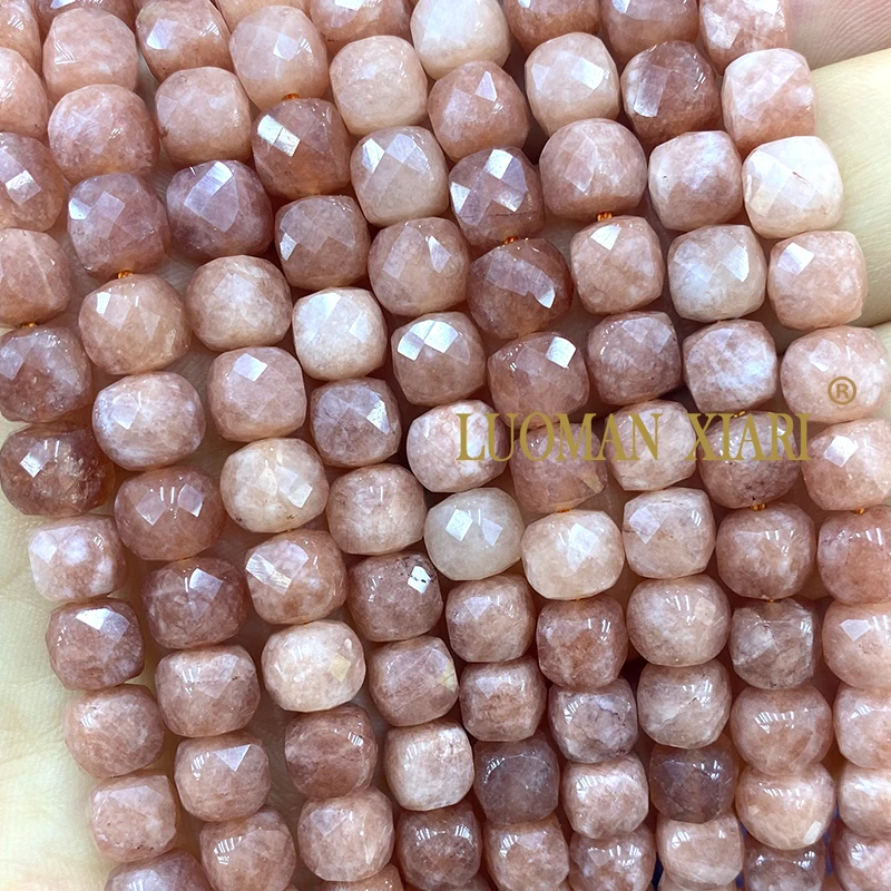 7–8 mm facettierte quadratische Naturstein-Sonnenstein-Chalcedon-lose Würfel-Abstandsperlen für Schmuckherstellung, DIY-Armbänder, Zubehör – Detail 2