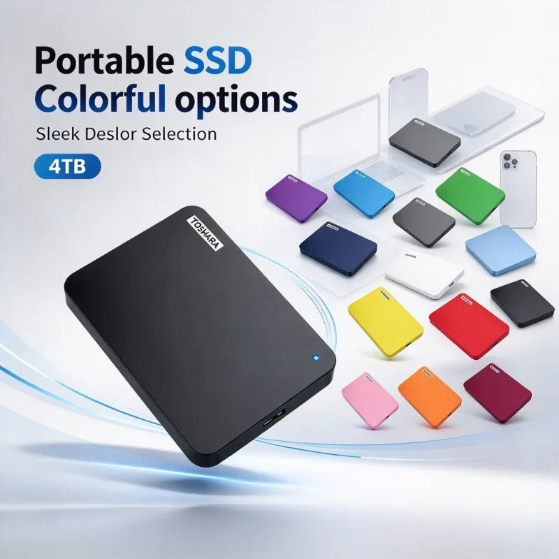 SSD externo portátil de 4 TB, com revestimento fosco, unidade de estado sólido, disponível em várias cores, disco de armazenamento de alta velocidade para portátil, PC, telemóvel e tablet.