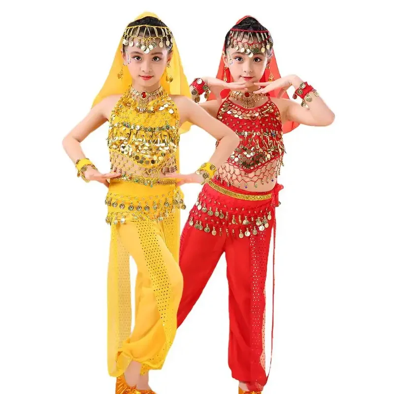 

Children's Indian Performance Kindergarten Belly Xinjiang Tianzhu Girls Ethnic Dance Dress suit women's exotic apparel