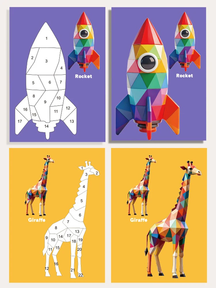 3D-Puzzle-Aufkleber DIY-Bastelsets Tier-Collage 5 Themen Zurück-zur-Schule-Geschenk Kreatives Lernset 9-teilig mit Clips – Detail 6