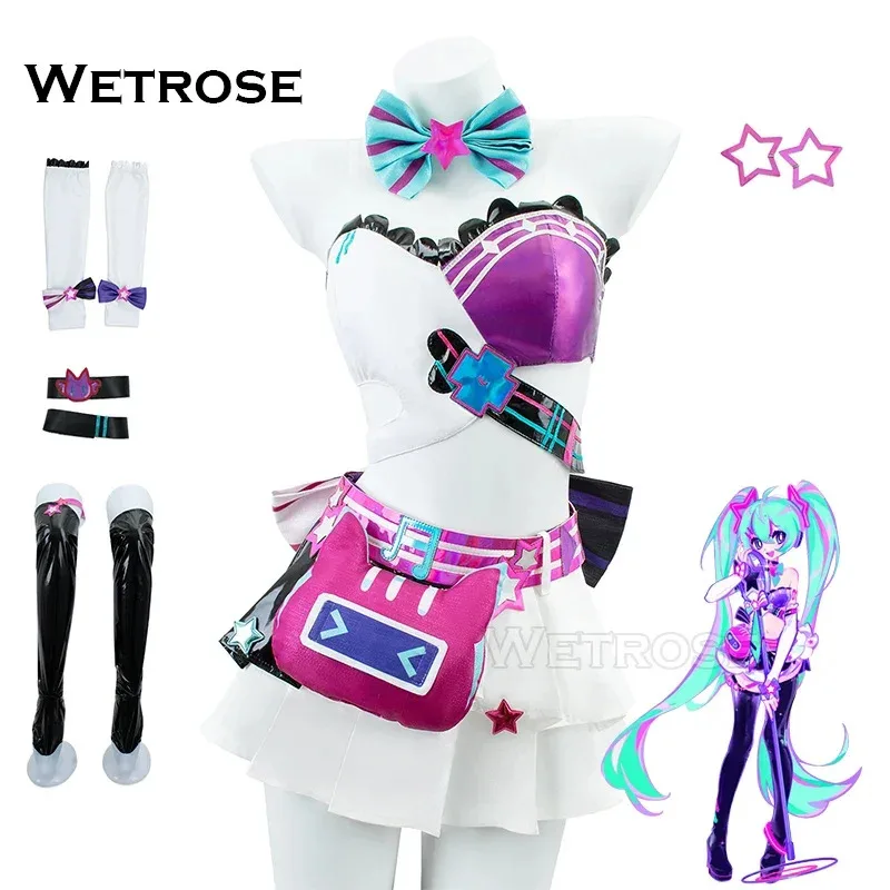 

【Wetrose】In Stock Muse Dash Miku Cosplay Costume Collab Full Set Leather Sexy Cute Stage Suit Wig Halloween Xmas