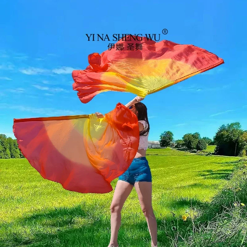 Lenço de dança do ventre véu de seda semi círculo bandeira gradiente desempenho xale feminino meninas acessórios de dança esporte conhecer festival adereços