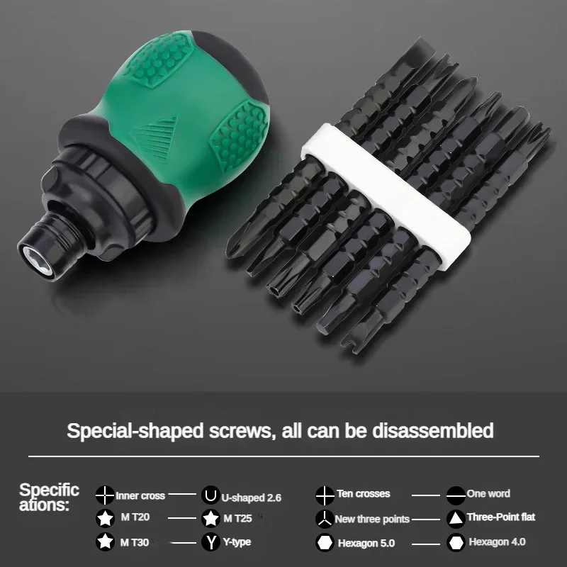 Short Handle Ratchet Chave De Fenda Set, Groove Broca, Telescópica Dupla Finalidade, Pequeno Cromo Vanádio Aço, Ferramentas de Reparação, 13 em 1