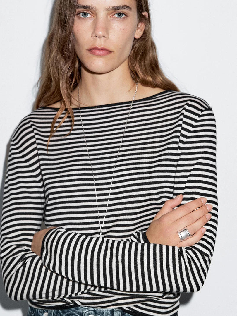 

Casual Stripe Knit Sweater Long Sve Boat Ne Commute Faion Retro Sle Women's Loose Fit Autumn Winter New Arrival