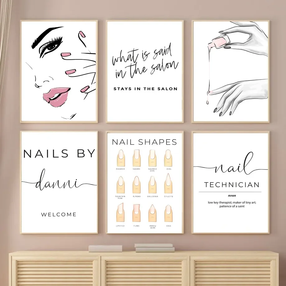 Personalised Name Nail Polish Tech Shapes Wall Art Canvas Painting Nordic Posters And Prints Wall Picture For Beauty Salon Decor