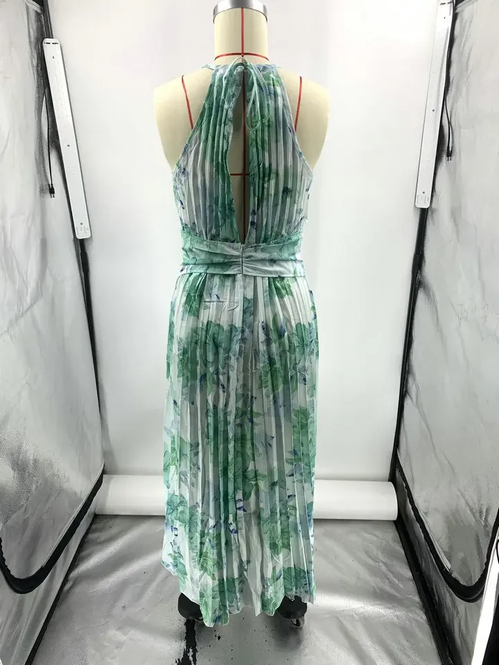 CPSYMYM แฟชั่นพิมพ์ Bohemian Halter ชุดสตรีฤดูร้อนเซ็กซี่เอวสูง Elegant หญิงชุดวันหยุด Cutout Sleeveles