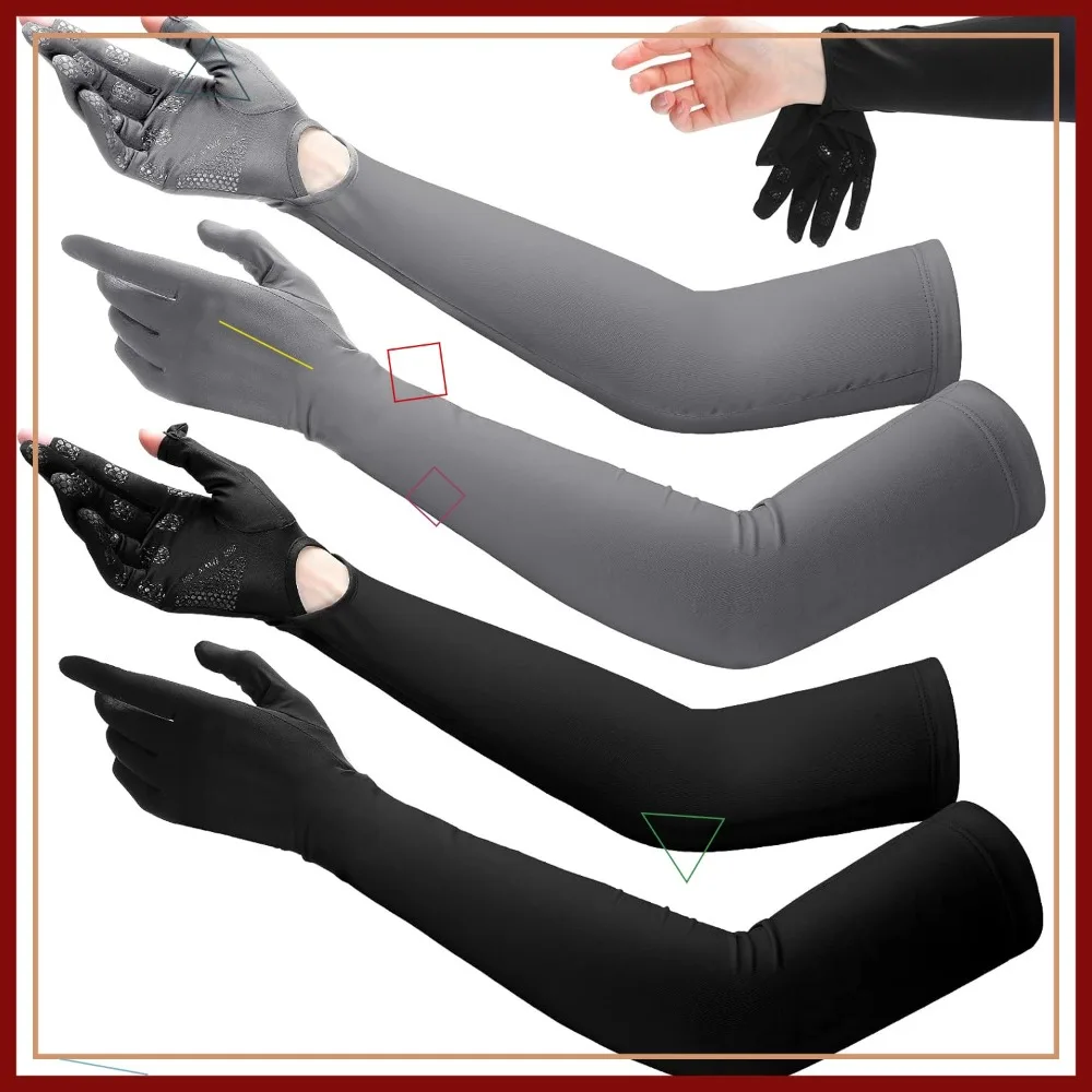 

Women UV Long Sun Protection Gloves Touchscreen Arm Sun Driving Gloves UPF 50+ for Outdoor Sports Cycling 2 Pairs