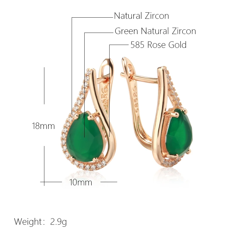 SYOUJYO Dark Green Natural Zircon Water Drop Earrings For Women Bride Wedding Jewelry Trendy 585 Rose Gold Color Dangle Earring