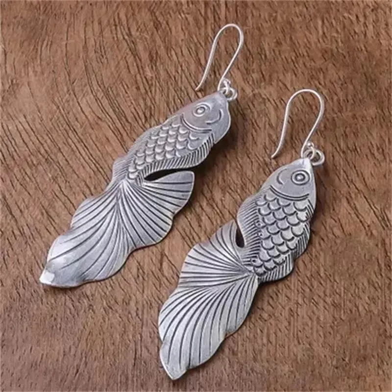 Exquisite Goldfish Animal Earrings for Women Silver Color Dangle Earrings Jewelry