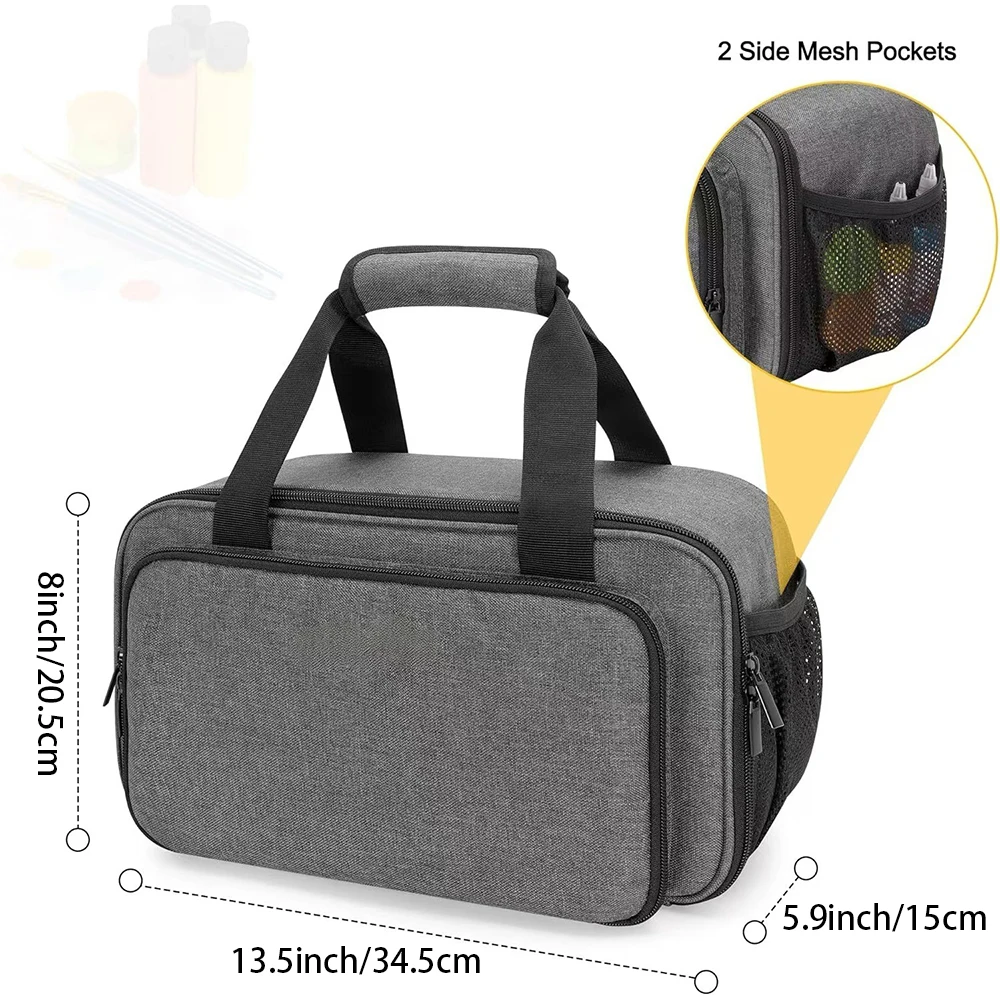 Art Supply Storage Case พร้อมสายคล้องมือจับความจุสูงสีอะคริลิคกระเป๋าสําหรับสูงสุด 54 ขวด (2 ออนซ์)