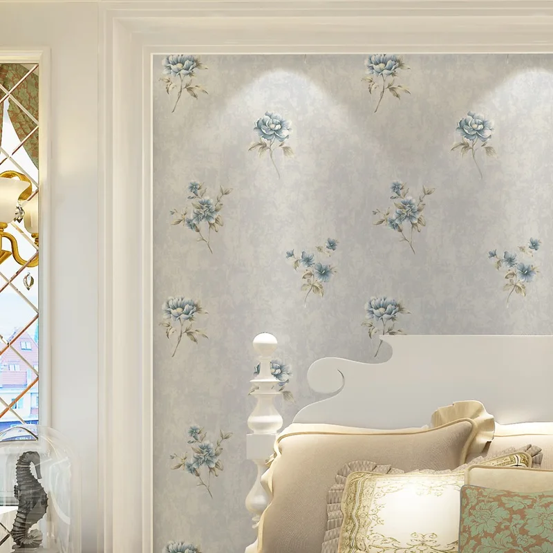 

Нетканые обои с цветочным узором для спальни, гостиной, фоновые, розовые, голубые, для домашнего декора