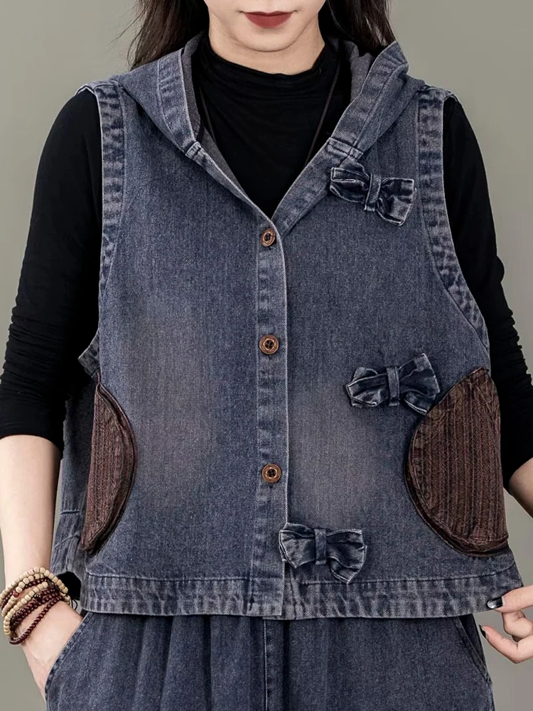 Max LuLu Fall Coats Women Leisure Loose Punk Waistcoats Vintage Embroidery Hooded Sleeveless Clothes Fashion Classic Denim Vests