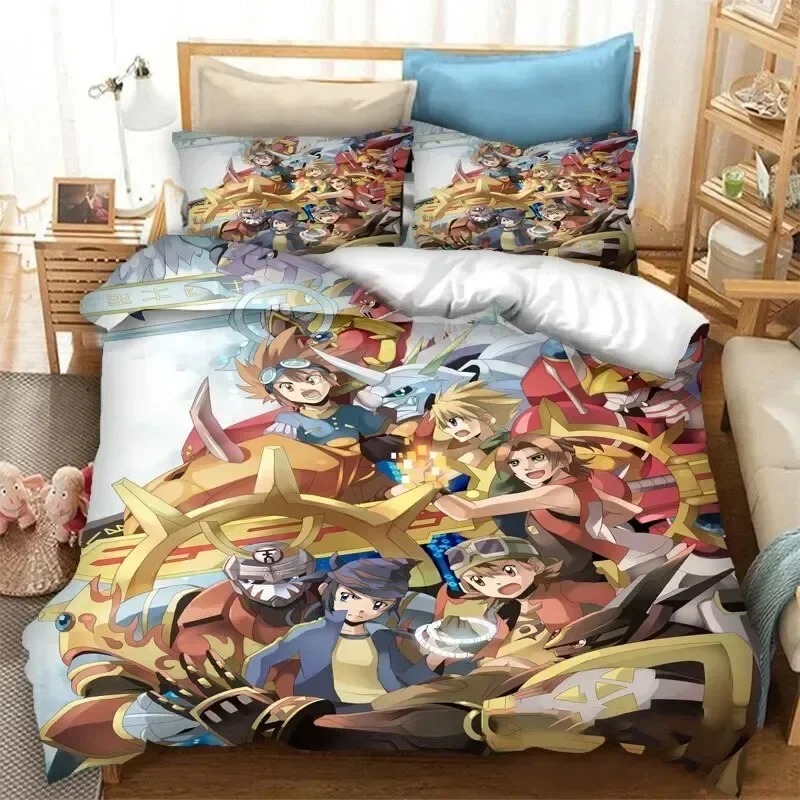 

Anime Digimon Adventure Bedding Set Duvet Cover Sheet Printed Bed Set Pillowcase Bed Full Queen King Size Comforter Bedroom
