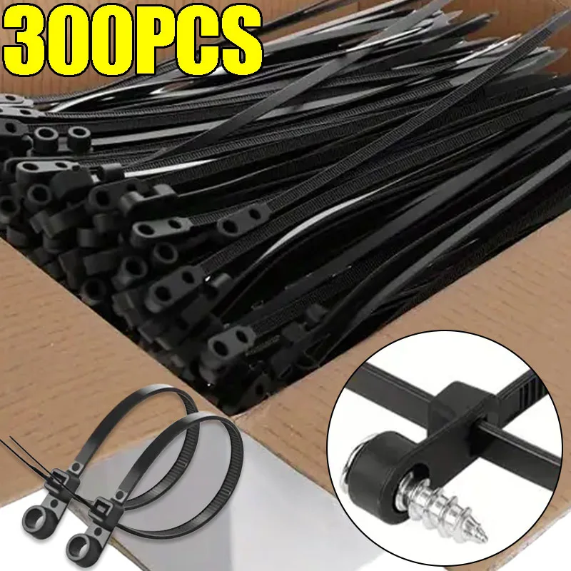 

100/300PCS Nylon Cable Ties with Screw Mounting Hole Self Locking Loop Wraps Bundle Fixed Cables Zip Tie Wire Fastening Straps