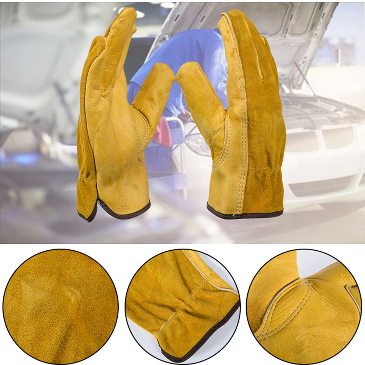 

1 Pair Cow Gloves Heavy Duty Protective Garden Work Gloves For Welding Repair Driving Anti-Puncture Hand Protection Work