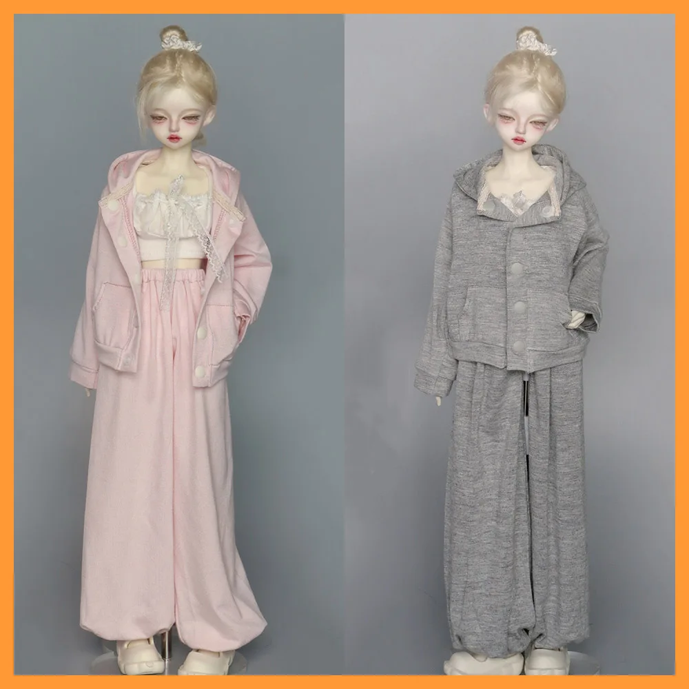 

1/3 1/4 Одежда для кукол Белый жилет на шнуровке Ленивый свободный свитшот Комплект пальто с капюшоном и брюки для большой фигурки куклы