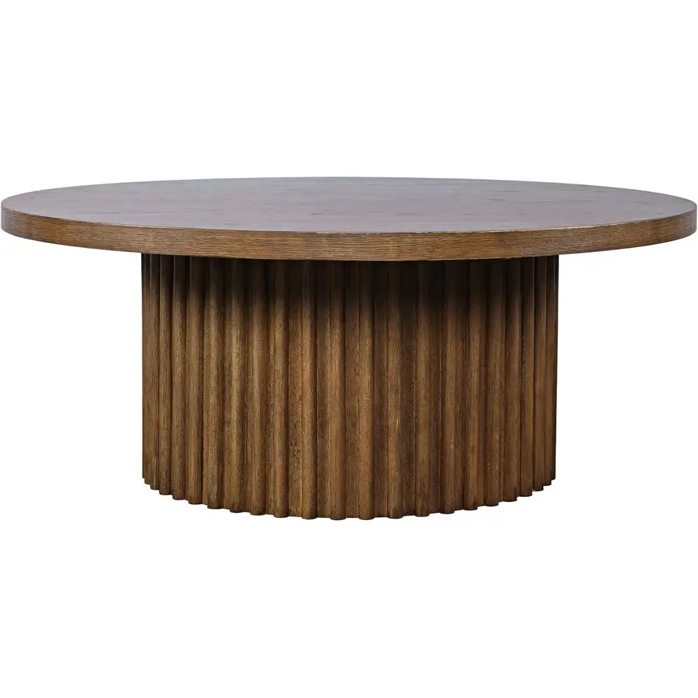 

40 Round Century-Style Luted Pedestal Coffee Table with Casters for Living Room, Accent Table, Chestnut