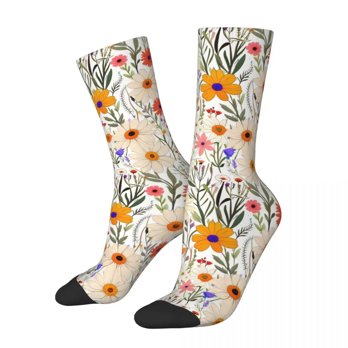 Colorful Wildflower Meadow Pattern Socks Harajuku Stockings All Season Long Socks Accessories for Man's Woman's Christmas Gifts