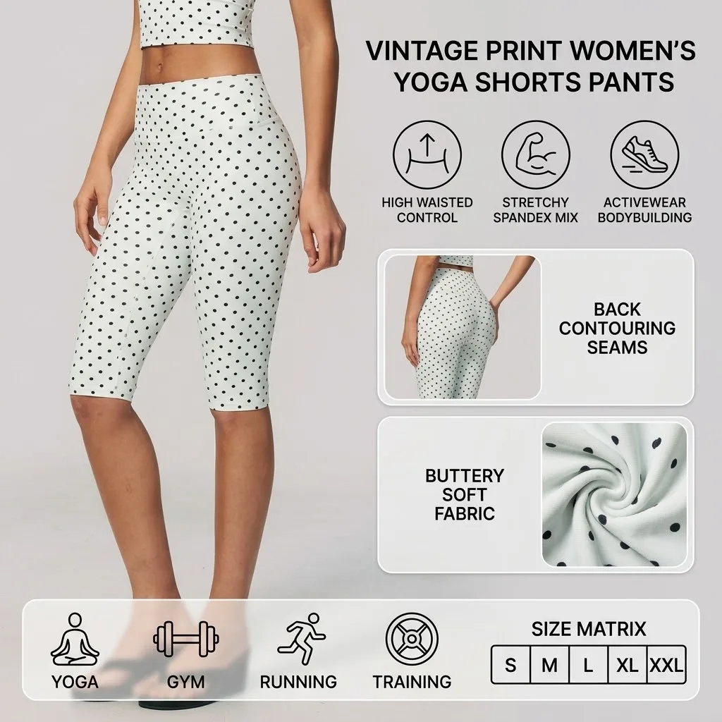 Vintage Print Women Yoga Shorts Pants High Waisted Tight Spandex Hot Shorts Bodybuilding Gym Fitness Running Activewear Pants