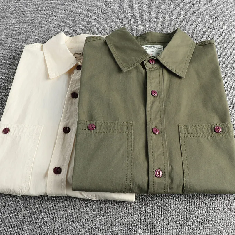Summer New American Retro Short Sleeve Lapel Cargo Shirt Men's Amekaji 100% Cotton Washed Double Pocket Casual Tough Guy Tops
