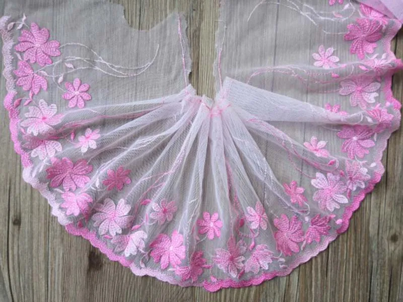 

18Yards Pink Floral Embroidered Lace Trim Fabric Clothes Accessoriesy Lingerie Bra Underwear Doll's Dress Sewing DIY