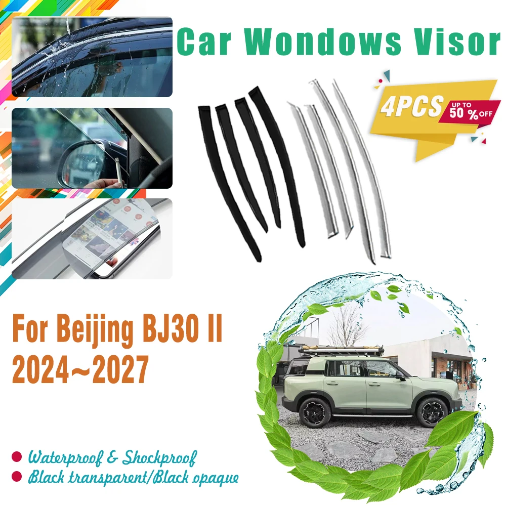 

4PCS Car Windshields For Beijing BJ30 II MK2 2024 2025 2026 2027 Sun Rain Window Visors Rain Guards Trim Covers Auto Accessories